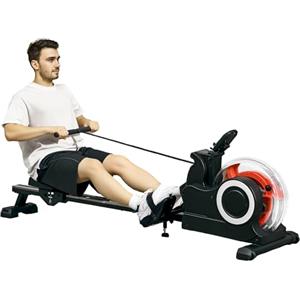 SPORTNOW Vogatore ad Acqua Pieghevole a 6 Livelli di Resistenza, Vogatore Professionale per Casa Fitness Allenamento con Display LCD, Ruote e Supporto per Telefoni, in Acciaio, Rosso