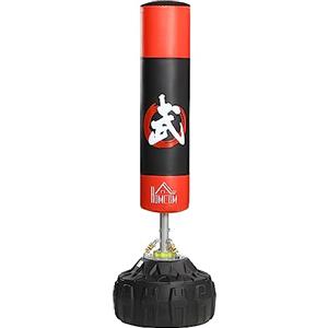 HOMCOM Sacco Boxe da Terra con Supporto per Allenamento Professionale a Casa o in Palestra, Nero e Rosso, Φ60 x 180 cm
