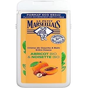 Le Petit Marseillais - Crema doccia & Bagno Extra Dolce Albicocca Bio & Nocciola Bio (flacone da 650 ml) - Gel doccia con 92% ingredienti di origine naturale - pH neutro per la pelle