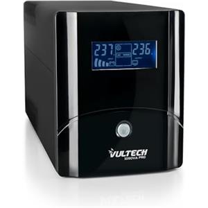 VulTech UPS1050VA-PRO Gruppo di continuità UPS Serie PRO 1050VA 560Watt, Display LCD, 2x Bipasso/Schuko + 1x IEC13 + RJ11 + USB, Funzione Overload, AVR, sbalzi di tensione per Pc, videosorveglianza