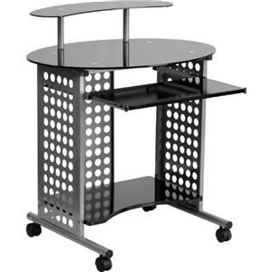 Flash Furniture NAN GG Cassini-Scrivania Mobile per Computer, Colore, Metallo, Piano in Vetro Nero/Cornice Argento, 88.9 x 67.31 x 14.605 cm