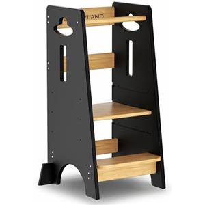 COSYLAND Torre Montessoriana da 1 Anno - Torre montessoriana bambini in Legno Più Spesso - Torretta Montessoriana con Scala Regolabile a 3 Altezze - Scala Montessoriana per Bambini(Nero&Naturale)