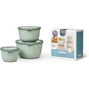 Mepal - Set di 3 Contenitori Cirqula Rotondo - Contenitori per Alimenti con Coperchio - Adatti come Contenitori Ermetici per Frigo, Freezer, Microonde - 500 ml, 1000 ml & 2000 ml - Nordic Sage