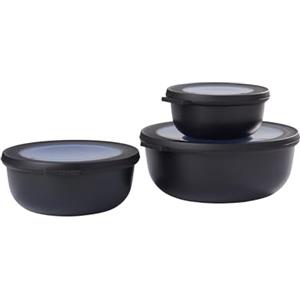 Mepal - Set di 3 Contenitori Cirqula Rotondo - Contenitori per Alimenti con Coperchio - Adatti come Contenitori Ermetici per Frigo, Freezer, Microonde - 350 ml, 750 ml & 1250 ml - Nordic Black