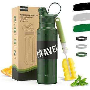 OUTDOUSE Borracce Termiche Borraccia Acciaio Inox-500ML/800ML, Borraccia Termica&Bottiglia Bevande Fredde Bottiglia Acqua, con Cannuccia, 3 Cinturini in Silicone, Borracce Senza BPA per i Viaggi (800ML)