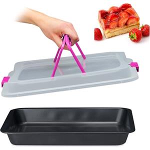 Relaxdays Teglia con Coperchio, Pirofila Rettangolare, Casseruola Portatorte con Manici, 3in1, LxP 40,5 x 32,5 cm, Rosa, Acciaio