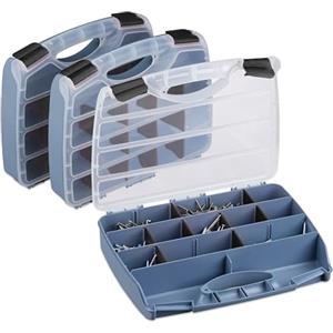 Relaxdays Set 3 Valigette Attrezzi, Scatola Organizer Vuota, Cassetta Porta Viti e Minuteria, 6x32x26 cm, Grigio Nero