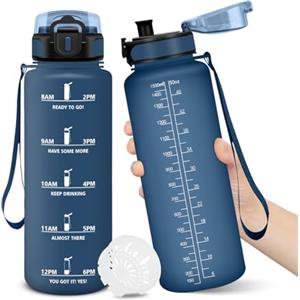 Motswedi Borraccia, 1500ML Senza BPA, Borraccia Bambini, Design della serratura a prova di perdite, Borraccia Motivazionale, Con marca temporale, Bottiglia Acqua per Yoga, Sport, Scalare Montagne - Blu Navy