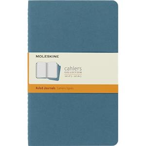 Moleskine Cahier Journal, Set 3 Quaderni a Righe, Copertina in Cartoncino con Cucitura in Cotone Visibile, Colore Blu Brillante, Formato Large 13 x 21 cm