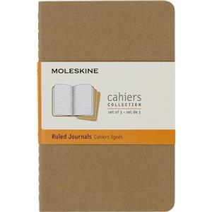 Moleskine Cahier Journal, Set 3 Quaderni con Pagina a Righe, Copertina in Cartoncino e Cucitura a Vista, Colore Marrone Avana, Dimensione Pocket 9 x 14 cm, 64 Pagine