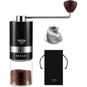 vevouk Vevok Chef Macinino da Caffè Manuale con 6 Regolazioni Esterne per Espresso a French Press, Macina in Acciaio Inossidabile Conico, Ideale per Casa, Ufficio o Viaggi, Nero