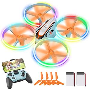 LEAPRCSTORE Drone con Telecamera HD per Bambini, Giocattolo Regalo WiFi Droni Telecomandati con Luce LED, RC Quadricottero Elicottero con Modalità Senza Testa, Funzione Hovering, 3D Flip e 2 Batterie