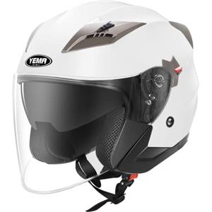 YEMA Casco Jet Moto Aperto Scooter YM-627 Caschi Motorino Vintage ECE Omologato Donna Uomo con Doppia Visiera Parasole, Bianco, L