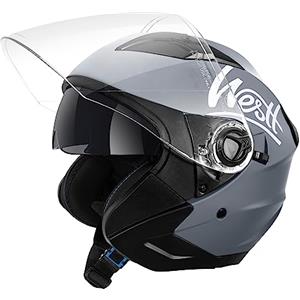 Westt casco moto casco jet doppia visiera omologato ECE 22.06 casco scooter caschi scooter per donna e uomo nero grigio bianco