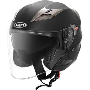 YEMA Casco Jet Moto Aperto Scooter YM-627 Caschi Motorino Vintage ECE Omologato Donna Uomo con Doppia Visiera Parasole, Nero opaco, M