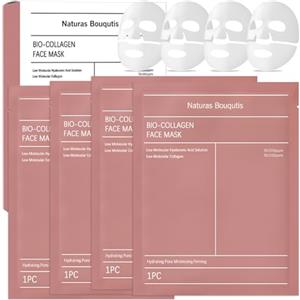 Naturas Bouqutis Maschera Collagene Viso, Bio Collagen Real Deep Mask 4 Pezzi Skincare Coreana, Maschere per il Viso, Maschera al Collagene Viso Coreana, Idratante, Minimizzante dei Pori, Antietà e Ringiovanente
