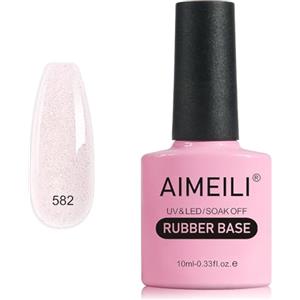 AIMEILI Glitter Rubber Base Gel, Nude Smalto Semipermanente per Unghie, Elastic Base Rubber Gel UV/LED Soak Off Gel Nail Polish - Bello Denso e Autolivellante - (582) 10ml