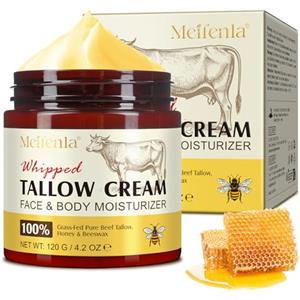 Buyourtaste Beef Tallow Creme, Whipped Beef Tallow Skin Care, Sego di Manzo Biologico 100% Naturale Nutrito con erba, Idratazione intensa & Cura Anti-Aging, Tallow And Honey Balm per Barriera Cutanea Rinforzata
