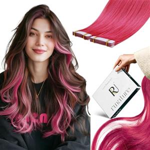 RUNATURE Extension Capelli Veri Biadesivo Rosa 30cm 10pcs Extension Biadesive Capelli Veri Rosa Caldo #HotPink 20g