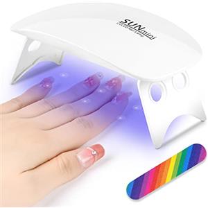 URAQT Portatile Lampade UV, Mini Lampada LED Unghie 6W Asciuga Smalto Gel Unghie con 6 Perline a LED e Lima Unghie, USB Lampada Asciuga Smalto, Pieghevole, Nail Lamp Uso Domestico e Viaggiare (Bianco)