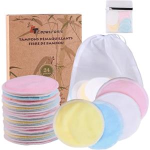 CT Capetronix Dischetti Struccanti Lavabili Bambù Riutilizzabili,24pcs +2* sacchetti in rete lavabili,Morbido materiale in fibra di bambù,Lavabile e riutilizzabile