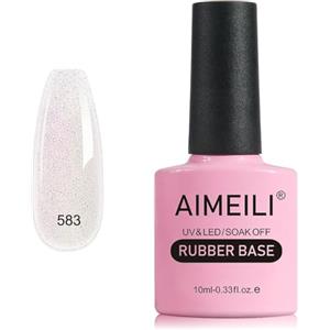 AIMEILI Glitter Rubber Base Gel, Nude Smalto Semipermanente per Unghie, Elastic Base Rubber Gel UV/LED Soak Off Gel Nail Polish - Bello Denso e Autolivellante - (583) 10ml