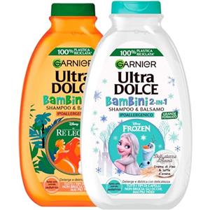 Garnier Ultra Dolce Shampoo e Balsamo 2in1 Ipoallergenico per Bambini Detergente Lenitivo Districante Delicato Frozen + Il Re Leone Testato Sotto Controllo Pediatrico - 2 Flaconi da 400ml