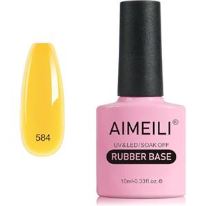AIMEILI Autunno Rubber Base Gel, Giallo Marrone Smalto Semipermanente per Unghie, Elastic Base Rubber Gel UV/LED Soak Off Gel Nail Polish Gift Set - Bello Denso e Autolivellante - (584) 10ml