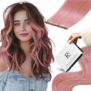 RUNATURE Extension Capelli Veri Biadesivo Rosa 30cm 10pcs Lisci Extension Capelli Veri 20g #Pink
