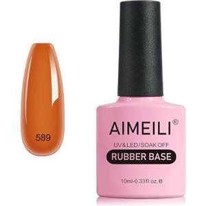 AIMEILI Autunno Rubber Base Gel, Giallo Marrone Smalto Semipermanente per Unghie, Elastic Base Rubber Gel UV/LED Soak Off Gel Nail Polish - Bello Denso e Autolivellante - (589) 10ml