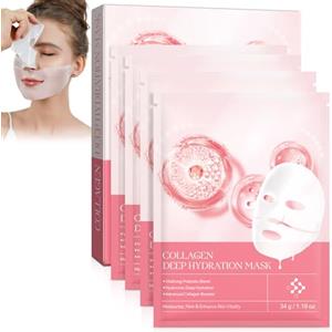 JCZQDRPC Maschera viso al collagene biologico, 4 pezzi, maschera da avvolgere al collagene, maschera idratante per il viso, riduce le linee sottili e le rughe, minimizza i pori, migliora l'elasticità, maschera