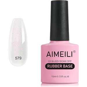 AIMEILI Glitter Rubber Base Gel, Nude Smalto Semipermanente per Unghie, Elastic Base Rubber Gel UV/LED Soak Off Gel Nail Polish - Bello Denso e Autolivellante - (579) 10ml