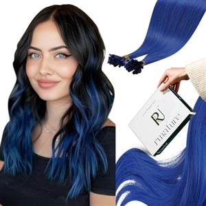 RUNATURE Extension Capelli Veri Cheratina Blu 35cm 25s 20g #Blue