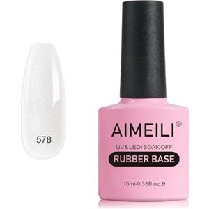 AIMEILI Glitter Rubber Base Gel, Nude Smalto Semipermanente per Unghie, Elastic Base Rubber Gel UV/LED Soak Off Gel Nail Polish Gift Set - Bello Denso e Autolivellante - (578) 10ml