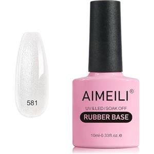AIMEILI Glitter Rubber Base Gel, Nude Smalto Semipermanente per Unghie, Elastic Base Rubber Gel UV/LED Soak Off Gel Nail Polish - Bello Denso e Autolivellante - (581) 10ml