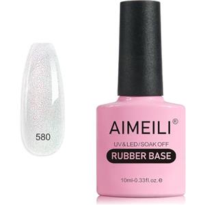 AIMEILI Glitter Rubber Base Gel, Nude Smalto Semipermanente per Unghie, Elastic Base Rubber Gel UV/LED Soak Off Gel Nail Polish Gift Set - Bello Denso e Autolivellante - (580) 10ml