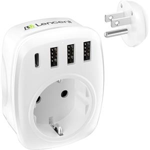 LENCENT Adattatore Presa USA da Viaggio, Caricatore Spina Americana Universale con 3 USB e 1 Tipo C, Presa Europa Italiana da 2 a 3 pin, Adattatore USA per America, Canada, Cuba, Messico, Tipo B