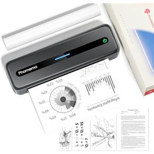 Phomemo M832 Stampante Portatile, Stampante Termica A4 Compatibile con Phone via Bluetooth, Windows e macOS via Cavo USB, per Viaggi, Lavoro, Casa, Stampa Solo su Carta Termica, Grigio