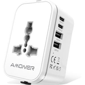 Amoner Adattatore Universale da Viaggio, Presa Universale da Viaggio 2 USB C e 2 USB A, 2KW Adattatore Presa per Inglese, Americana, Svizzera, Francia, Giappone, Italiana, Irlanda e 200+ Paese