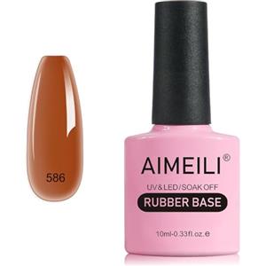 AIMEILI Autunno Rubber Base Gel, Giallo Marrone Smalto Semipermanente per Unghie, Elastic Base Rubber Gel UV/LED Soak Off Gel Nail Polish - Bello Denso e Autolivellante - (586) 10ml