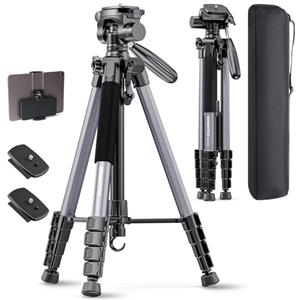 CAMBOFOTO Treppiede per fotocamera da 74 pollici, in alluminio, per fotocamera mirrorless, DSLR, cellulare, videocamera, con supporto per telefono/iPad e borsa da viaggio (grigio grigio)