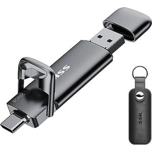 SSK SSD esterno portatile da 256GB Dual USB 3.2 Gen 2 Unità a stato solido fino a 550MB/s in lettura, adattatore USB A + tipo C 2 in 1 Disco rigido SSD da 256GB per laptop, tablet e altro