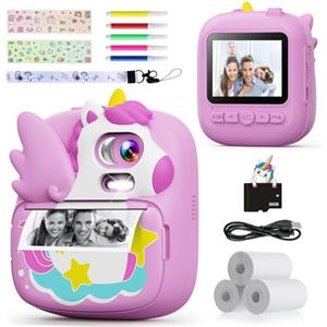 CAMCLID Macchina Fotografica Bambini Istantanea, 2,4 Pollici Digitale Fotocamera Bambini con 32GB TF Scheda e Carta Fotografica per Stampa, Regalo di Natale per Bambini dai 3-12 Anni(Viola)