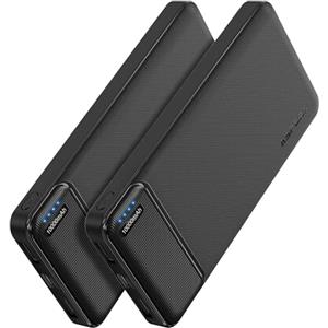 AsperX Power Bank 2 Pezzi, Powerbank 10000mAh Ultra Sottile & Leggero Ricarica Rapida, Ingresso e Uscita USB C con 2 Porte USB, Caricatore Portatile Porta per iPhone, Huawei, Samsung Galaxy etc