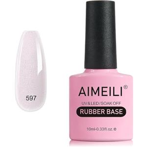 AIMEILI Serie Rosa Glitter Rubber Base Gel, Nude Rosa Viola Smalto Semipermanente per Unghie, Elastic Base Rubber Gel UV/LED Soak Off Gel Nail Polish - Bello Denso e Autolivellante - (597) 10ml