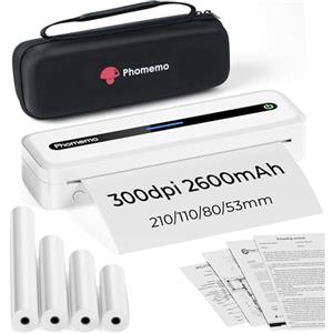 Phomemo M832 Kit Stampante Portatile A4, Stampante Termica Senza Fili Senza Inchiostro Compatibile con Smartphone e Laptop, Con Custodia per il Trasporto e 4 Rotoli di Carta Termica, Bianco