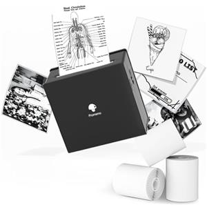 Phomemo Stampante portatile per foto M02 Set di 3 rotoli di carta inclusi - Stampante termica tascabile, piccola stampante Bluetooth compatibile, Android, iPhone, iPad, per bambini, nero