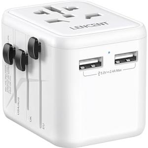 LENCENT Adattatore Spina Universale da Viaggio, Presa Internazionale con 2 Porte USB, Mini & Compatto, Caricatore Presa USB da Viaggio per Europa/Stati Uniti/Regno Unito/AUS, per 200+ Paesi -Bianco