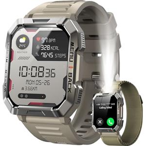 IOWODO Smartwatch Uomo con Chiamate, 2.01" Militari Smart Watch con Torcia/900mAh Batteria/Bussola/2 Cinturini/SpO2/100 Sportive/Cardiofrequenzimetro/Sonno,Orologio Fitness Tracker per iOS/Andriod
