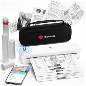 Phomemo M834 Stampante Portatile A4, Stampante Termica Portatile, Connessione Bluetooth e USB, Supporta Carta Termica A4, Con Custodia per il Trasporto e 4 Rotoli di Carta Termica, Bianco